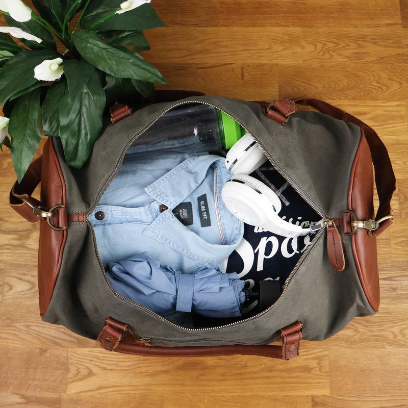 Leconi Weekender Reisetasche Sporttasche vintage Leder Canvas grau LE2004 Räumungsverkauf