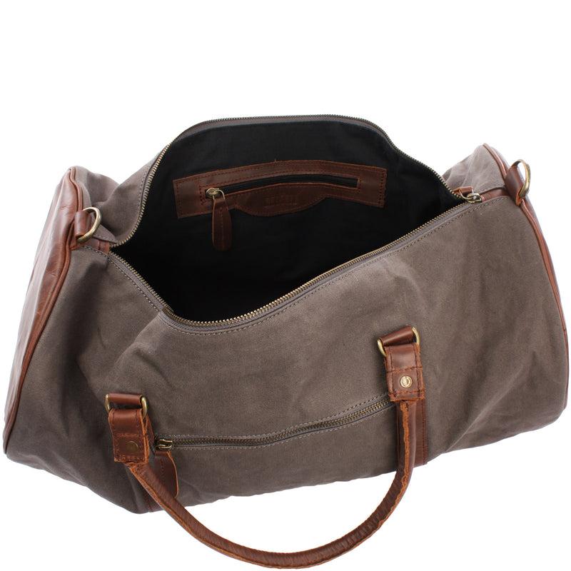Leconi Weekender Reisetasche Sporttasche vintage Leder Canvas grau LE2004 Räumungsverkauf
