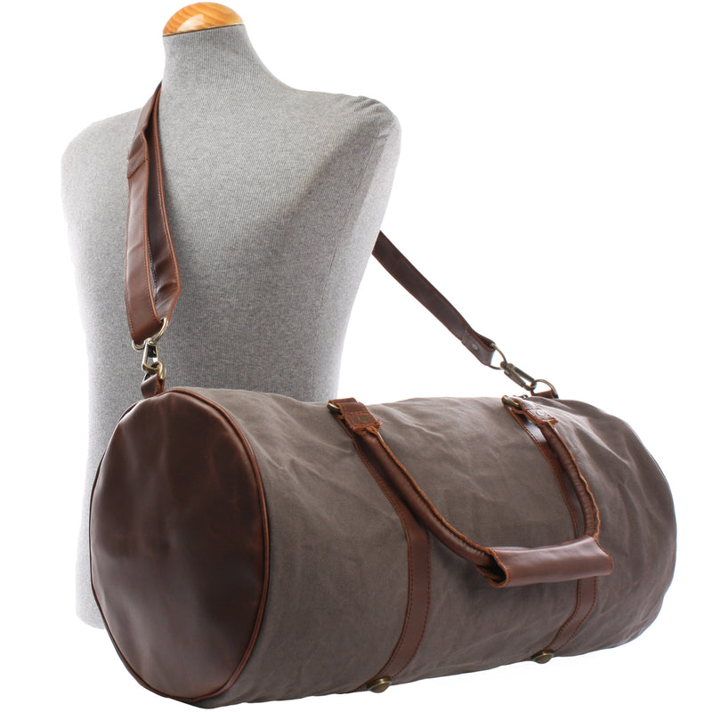 Leconi Weekender Reisetasche Sporttasche vintage Leder Canvas grau LE2004 Räumungsverkauf