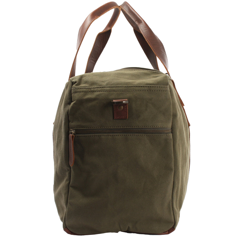 Leconi Weekender Sporttasche Reisetasche Damen Herren Leder Canvas grün LE2014 Kauf eins, bekomm eins gratis