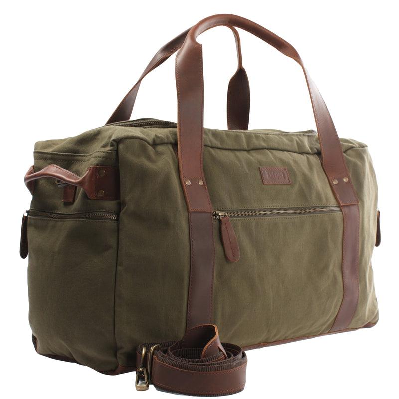 Leconi Weekender Sporttasche Reisetasche Damen Herren Leder Canvas grün LE2014 Kauf eins, bekomm eins gratis