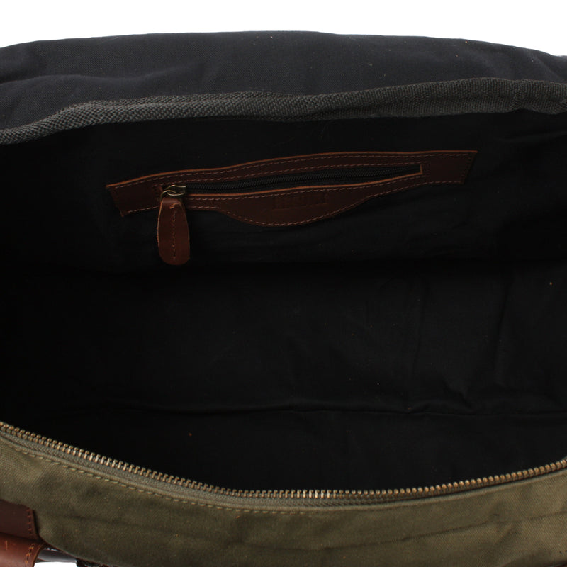 Leconi Weekender Sporttasche Reisetasche Damen Herren Leder Canvas grün LE2014 Kauf eins, bekomm eins gratis