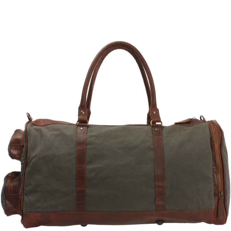 Leconi Reisetasche Weekender Sporttasche Damen Herren Leder Canvas grün LE2017 Tägliche Deals