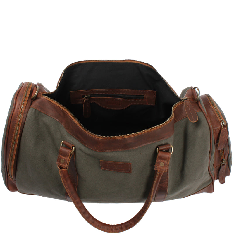 Leconi Reisetasche Weekender Sporttasche Damen Herren Leder Canvas grün LE2017 Tägliche Deals