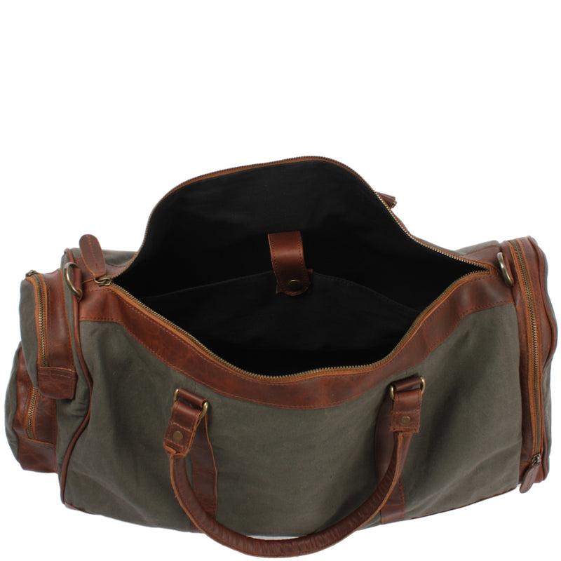Leconi Reisetasche Weekender Sporttasche Damen Herren Leder Canvas grün LE2017 Tägliche Deals