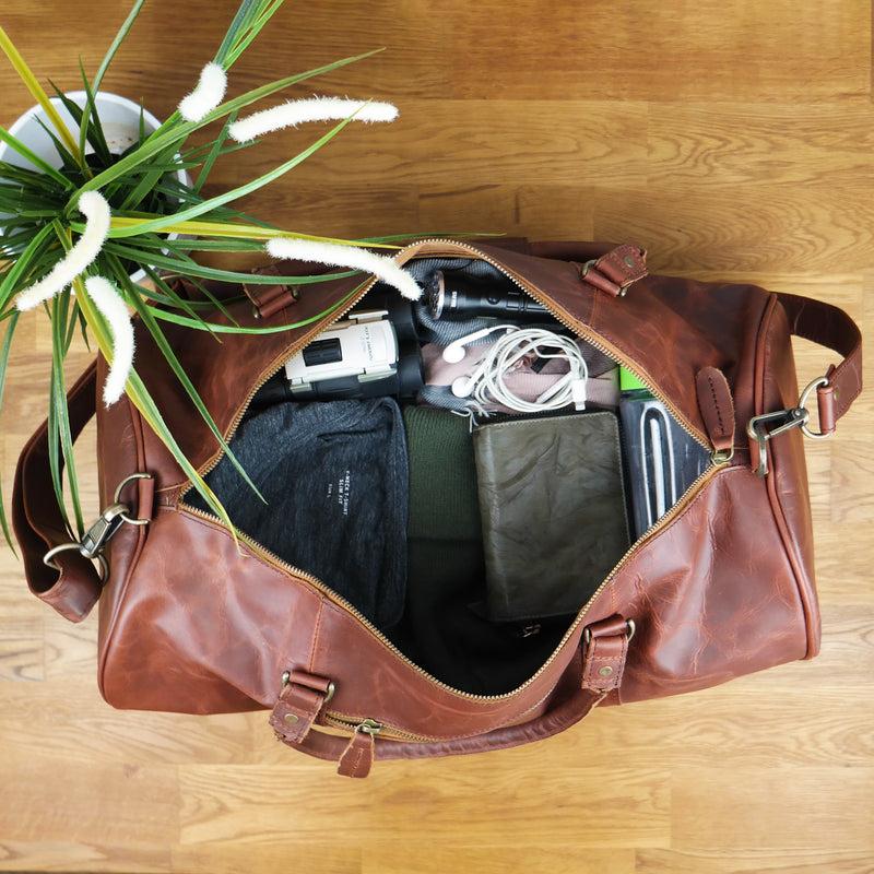 Leconi Weekender Reisetasche Sporttasche vintage Leder braun LE2004 Sonderangebote