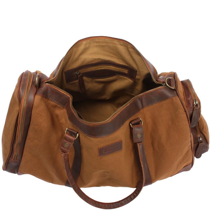 Leconi Reisetasche Weekender Sporttasche Leder Canvas cognac LE2017 Riesige Ersparnisse
