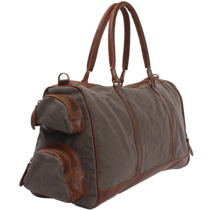 Leconi Reisetasche Weekender Sporttasche Damen Herren Leder Canvas grau LE2017 VIP-Rabatte