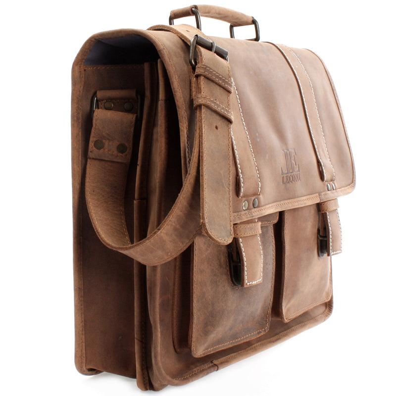 Leconi große Aktentasche Lehrertasche DIN A4 Leder braun LE3030 Tiefpreis