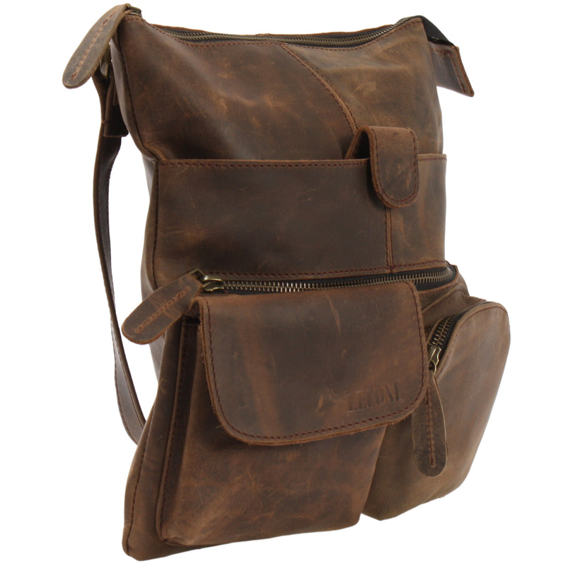Leconi Umhängetasche Schultertasche Damen Herren Used Look Leder schlamm LE3011 Super Sparpreis