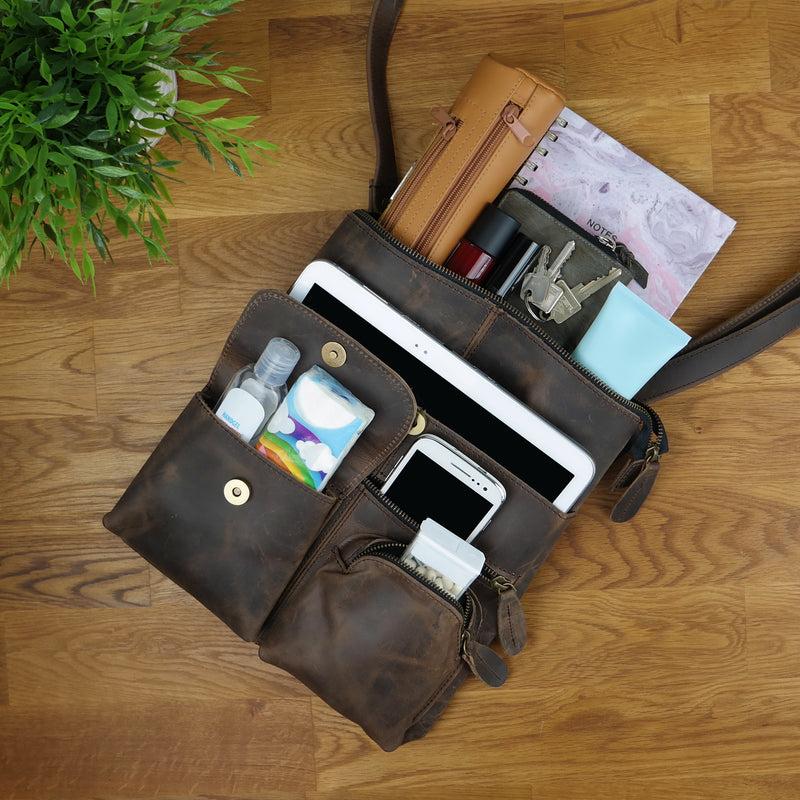 Leconi Umhängetasche Schultertasche Damen Herren Used Look Leder schlamm LE3011 Super Sparpreis