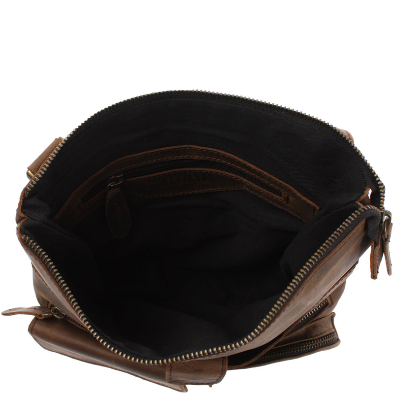 Leconi Umhängetasche Schultertasche Damen Herren Used Look Leder schlamm LE3011 Super Sparpreis