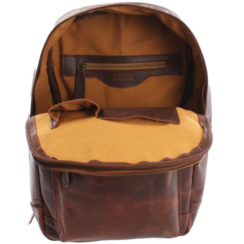 Leconi Rucksack Lederrucksack Freizeitrucksack Damen Herren Leder braun LE1009 Wochenangebot