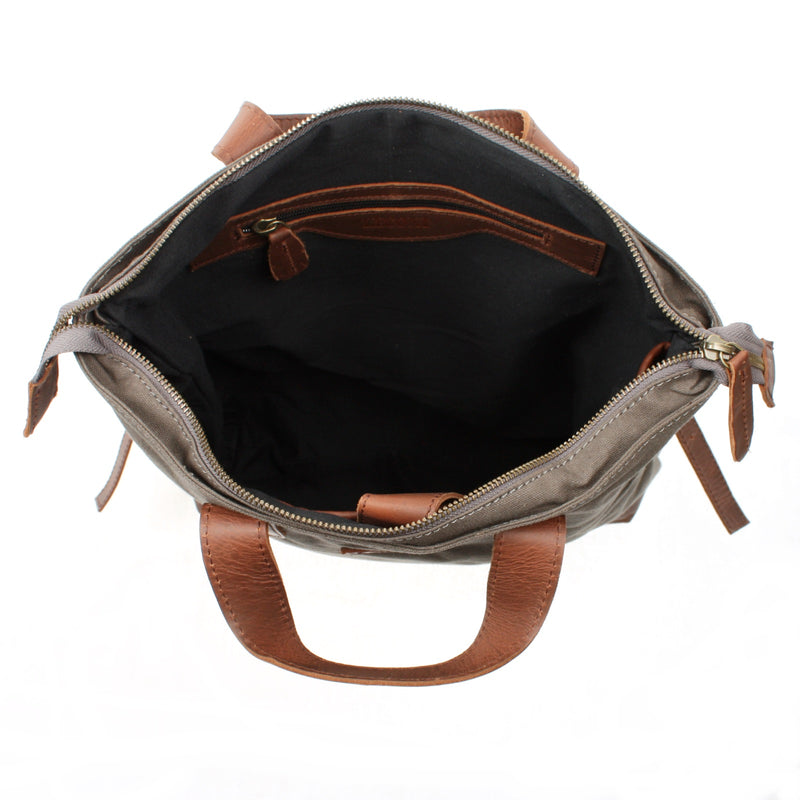 Leconi Freizeitrucksack Rucksack DIN A4 Canvas Leder grau LE1021 Kostenlose Rückgabe