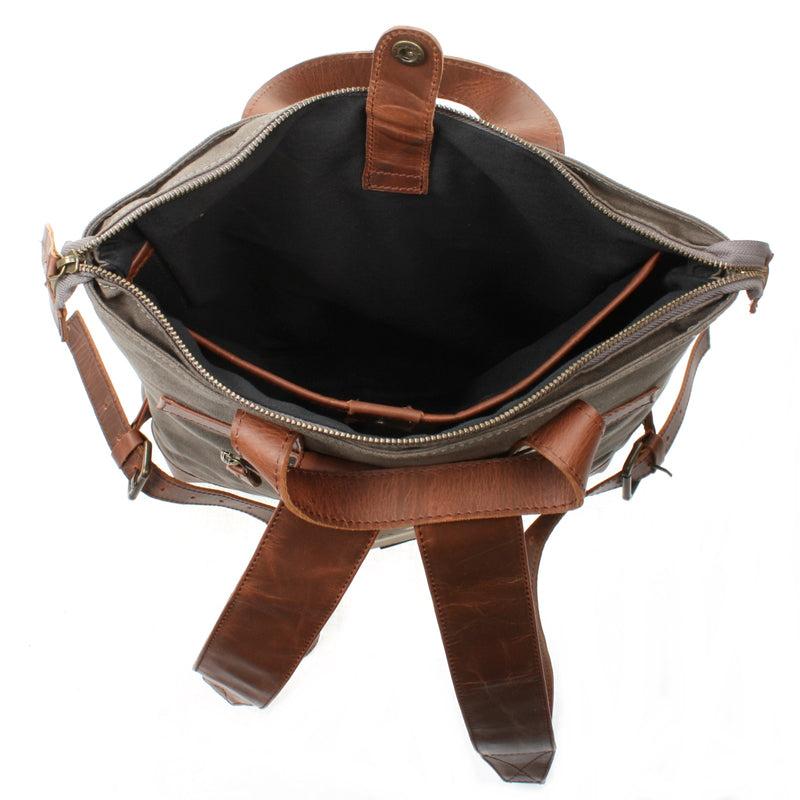Leconi Freizeitrucksack Rucksack DIN A4 Canvas Leder grau LE1021 Kostenlose Rückgabe