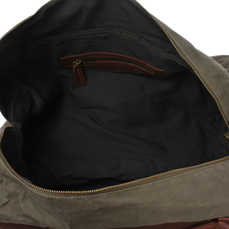 Leconi große Reisetasche Weekender Handgepäck Canvas Leder grün LE2020 Begrenzte Freigabe