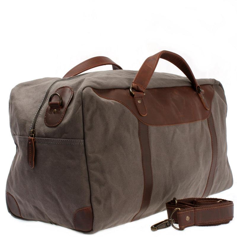 Leconi große Reisetasche Weekender Handgepäck Canvas Leder grau LE2020 JETZT KAUFEN