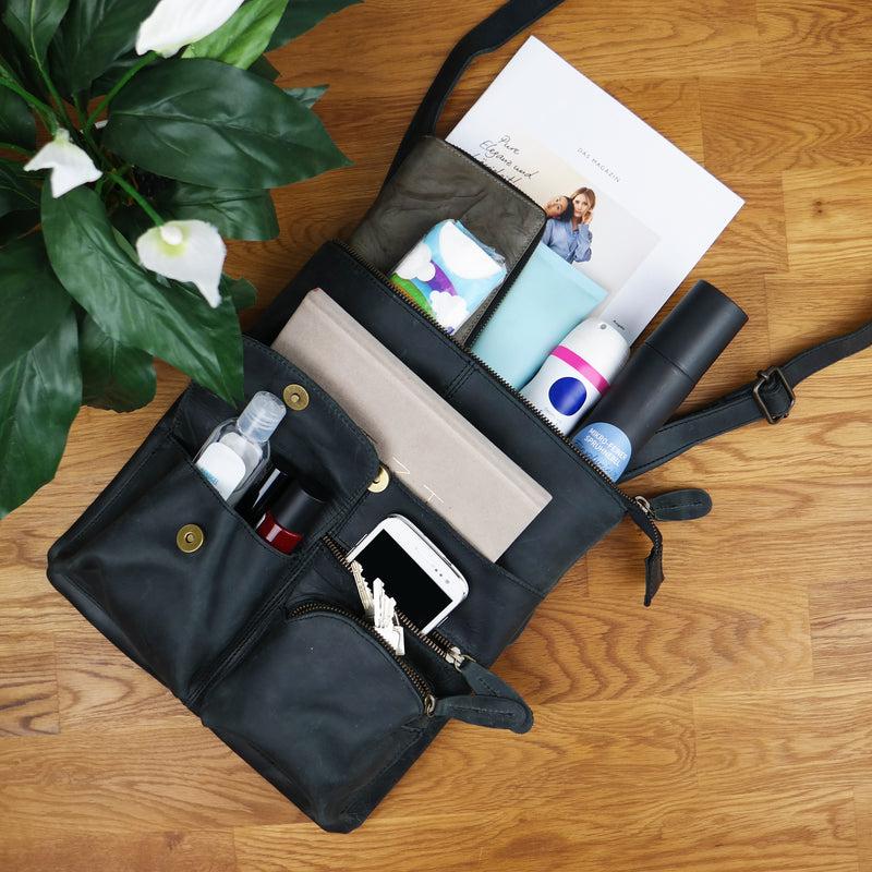 Leconi Umhängetasche Schultertasche Damen Herren Used Look Leder grau LE3011 Neueste Stile