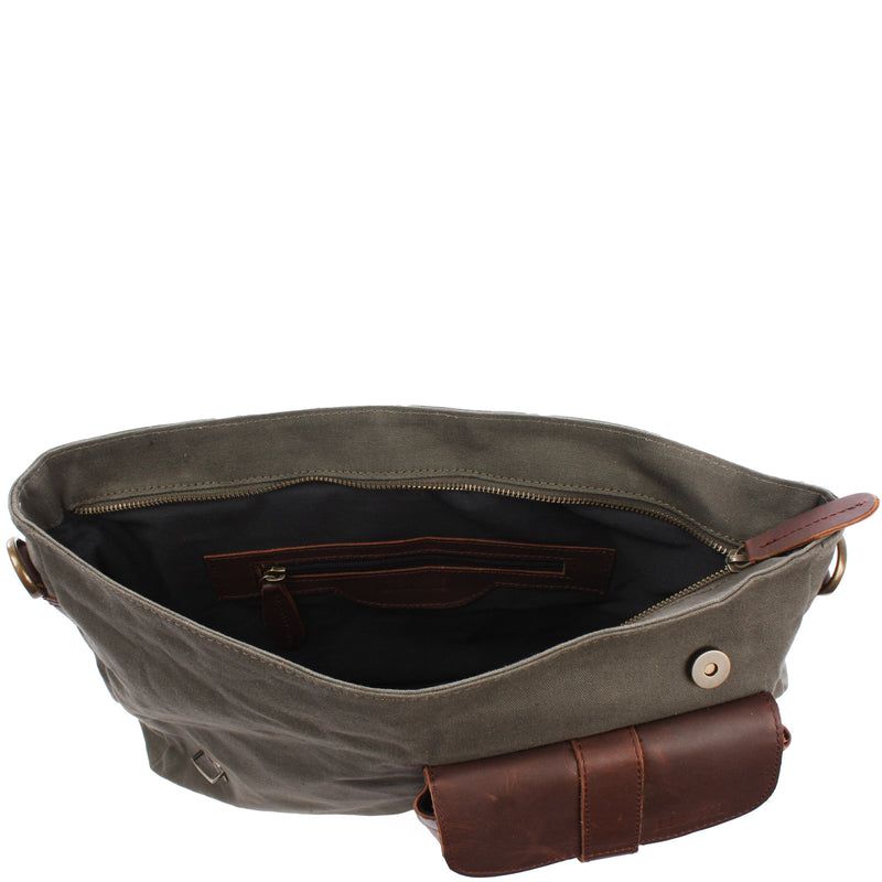 Leconi Messenger Bag Kuriertasche DIN A4 Leder Canvas grün LE3032 Zeitbegrenzte Promotion