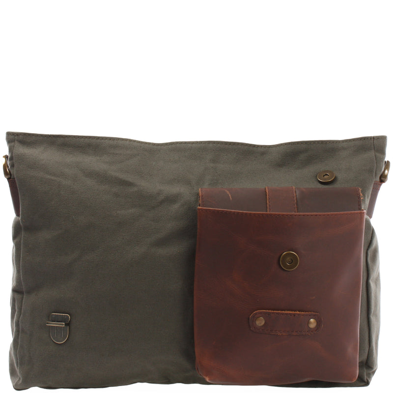 Leconi Messenger Bag Kuriertasche DIN A4 Leder Canvas grün LE3032 Zeitbegrenzte Promotion