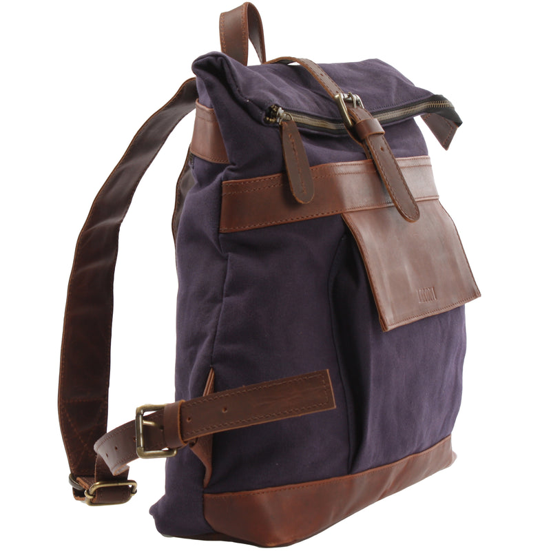 Leconi Roll Top Rucksack Freizeitrucksack Damen Herren Canvas Leder navy LE1035 Bis zu 50% Rabatt