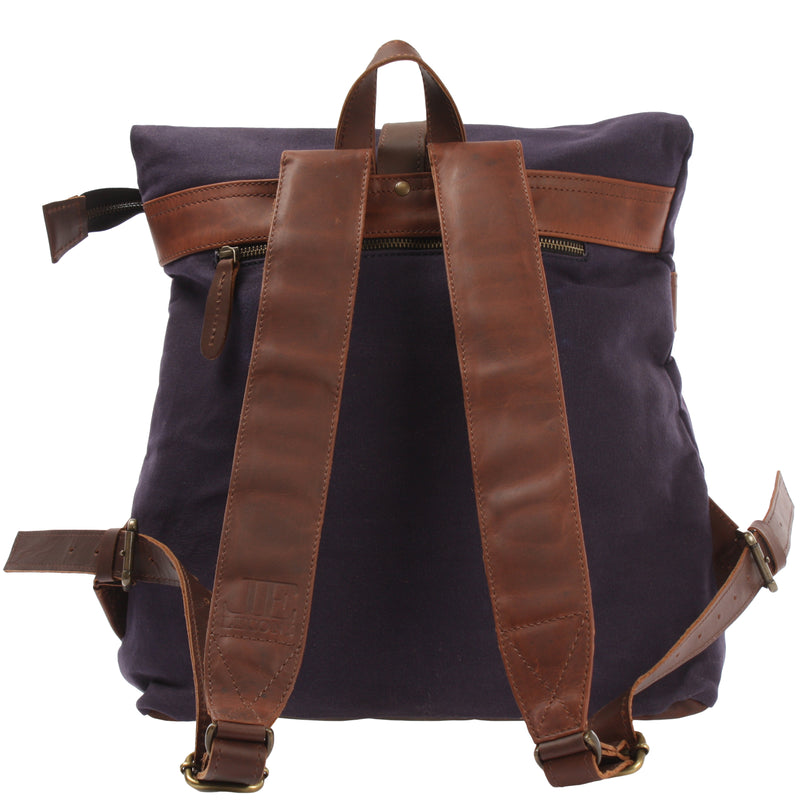Leconi Roll Top Rucksack Freizeitrucksack Damen Herren Canvas Leder navy LE1035 Bis zu 50% Rabatt