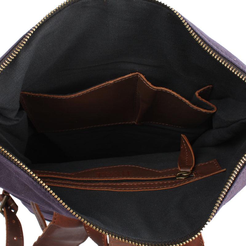 Leconi Roll Top Rucksack Freizeitrucksack Damen Herren Canvas Leder navy LE1035 Bis zu 50% Rabatt