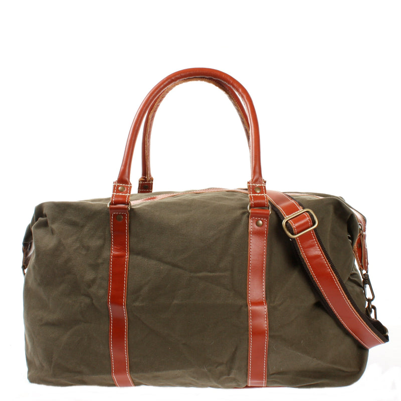 Leconi Reisetasche Weekender Handgepäck Leder Canvas grün LE2010 Bis zu 60% Rabatt