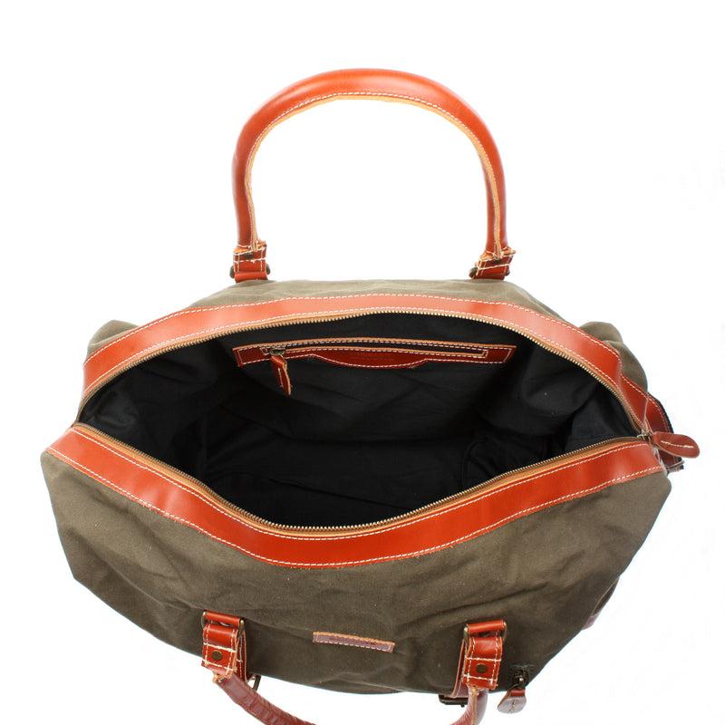 Leconi Reisetasche Weekender Handgepäck Leder Canvas grün LE2010 Bis zu 60% Rabatt