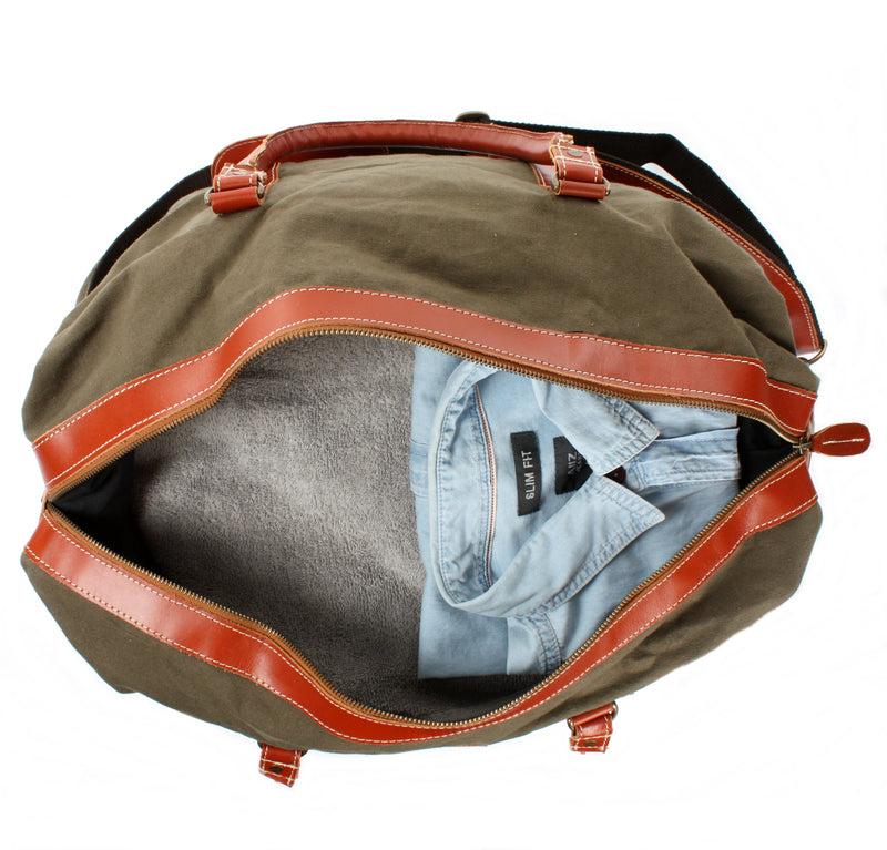 Leconi Reisetasche Weekender Handgepäck Leder Canvas grün LE2010 Bis zu 60% Rabatt