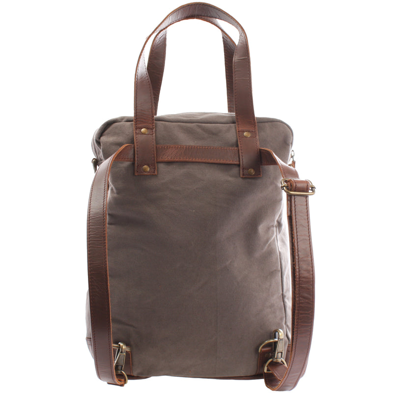 Leconi Rucksack Umhängetasche Damen Herren Leder Canvas grau LE1014 Bis zu 65% Rabatt