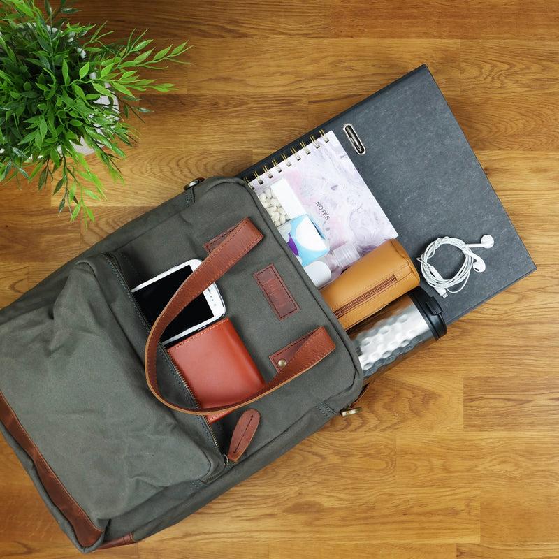 Leconi Rucksack Umhängetasche Damen Herren Leder Canvas grau LE1014 Bis zu 65% Rabatt