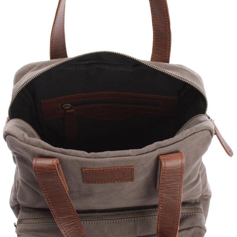 Leconi Rucksack Umhängetasche Damen Herren Leder Canvas grau LE1014 Bis zu 65% Rabatt
