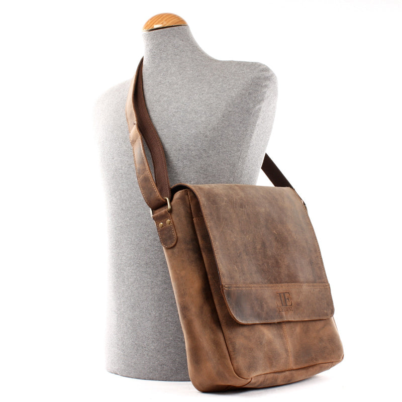 Leconi Umhängetasche Schultertasche Messenger Bag Kuriertasche Businesstasche Leder vintage braun LE3063 Vierteljährliche Förderung