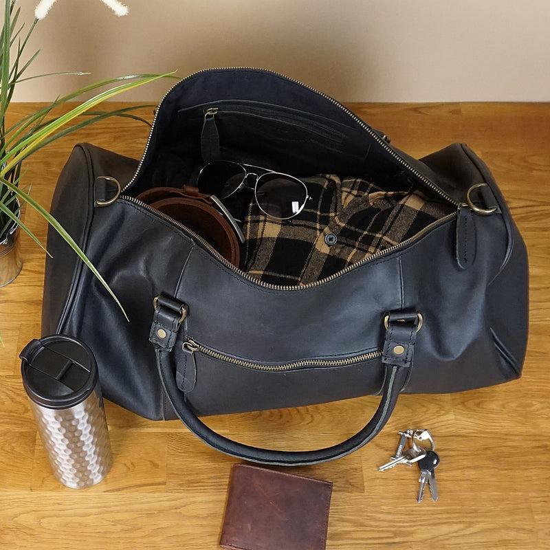 Leconi Weekender Reisetasche Sporttasche vintage Leder schwarz LE2004 Nur noch ein Tag übrig
