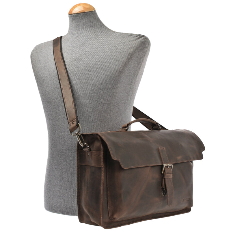 Leconi Aktentasche Businesstasche Messenger Bag Vintage Leder schlamm LE3008 Super Rabatt