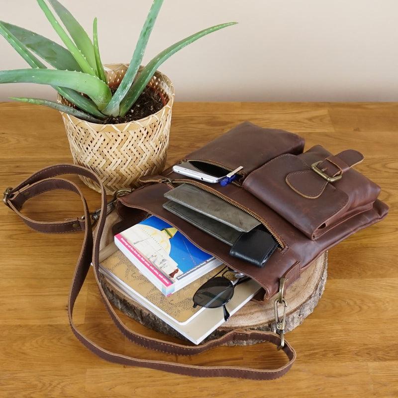 Leconi Umhängetasche Schultertasche Ledertasche Leder braun LE3084 50% Rabatt mit kostenlosem Versand