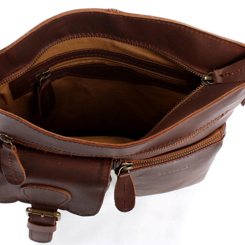 Leconi Umhängetasche Schultertasche Ledertasche Leder braun LE3084 50% Rabatt mit kostenlosem Versand