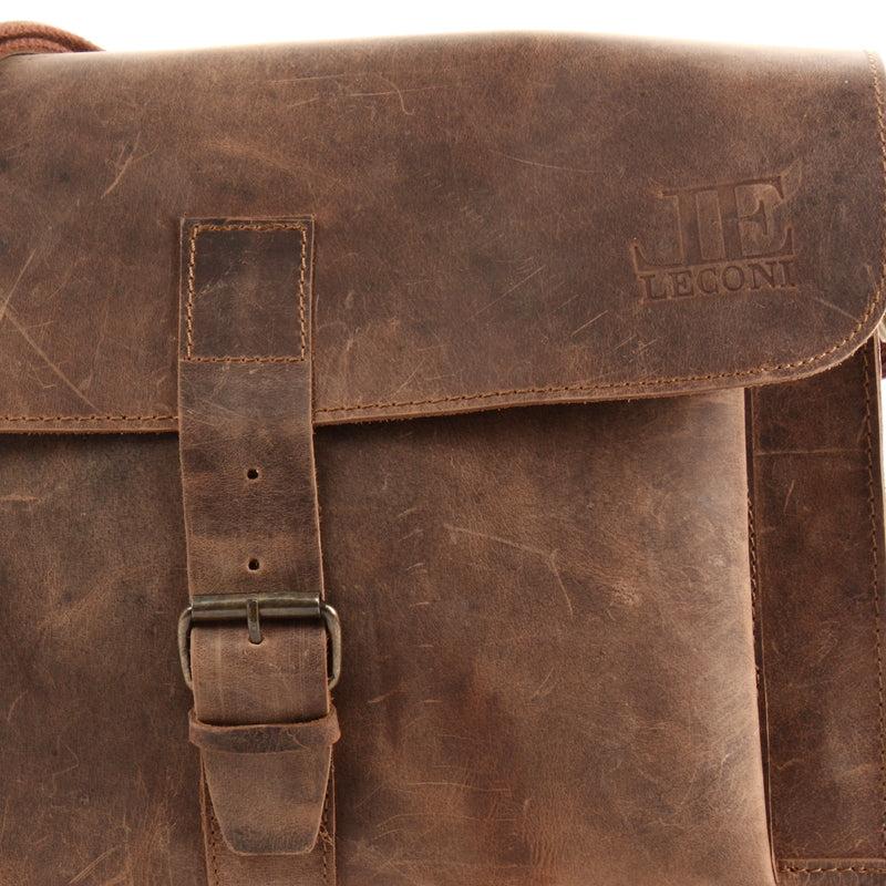 Leconi Messenger Bag Aktentasche Damen Herren Leder vintage braun LE3054 Kostenloser Versand international