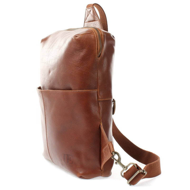 Leconi Crossbag Bodybag Lederrucksack Freizeit Rucksack Damen Herren Leder braun LE1029 Fabrikladen
