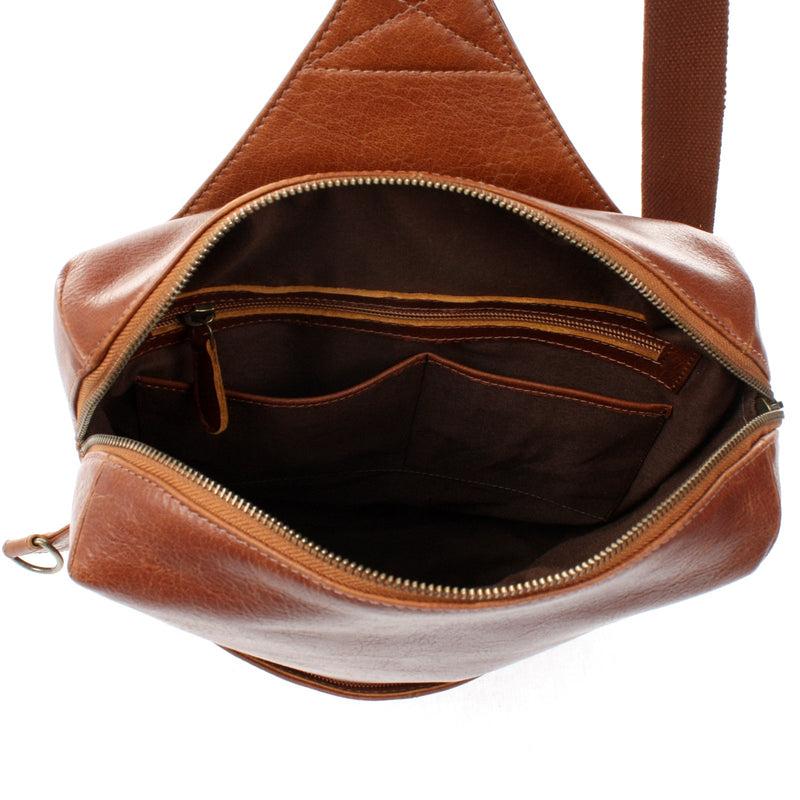 Leconi Crossbag Bodybag Lederrucksack Freizeit Rucksack Damen Herren Leder braun LE1029 Fabrikladen