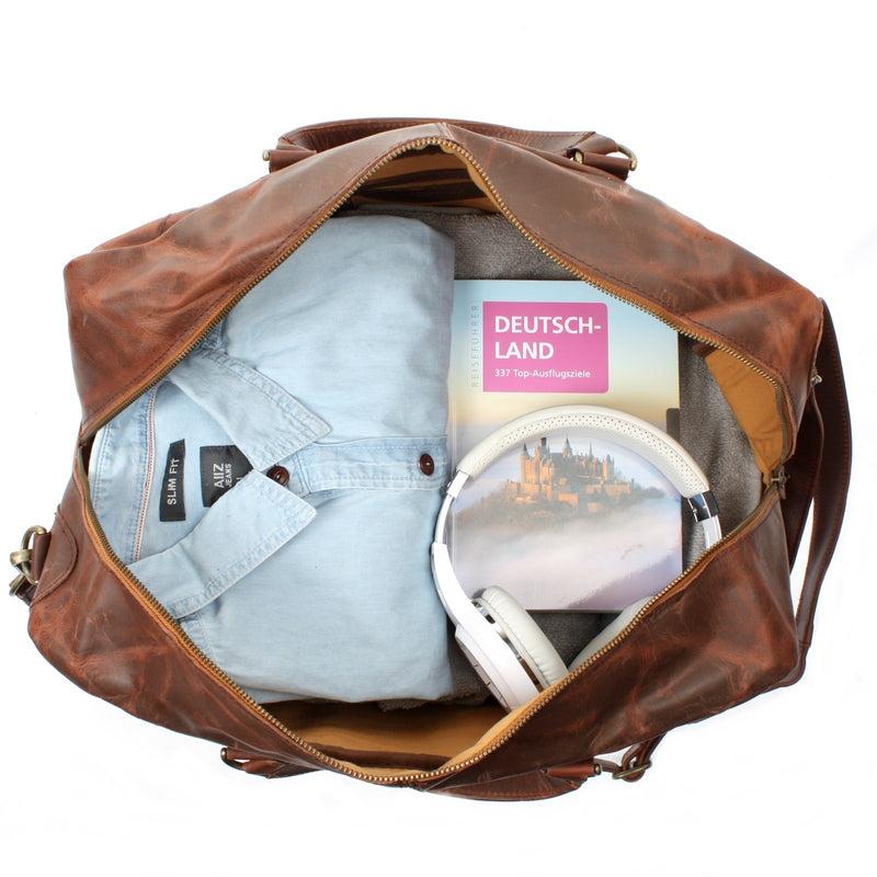 Leconi kleine Reisetasche Weekender Handgepäck Leder braun LE2009 Speichern exportieren