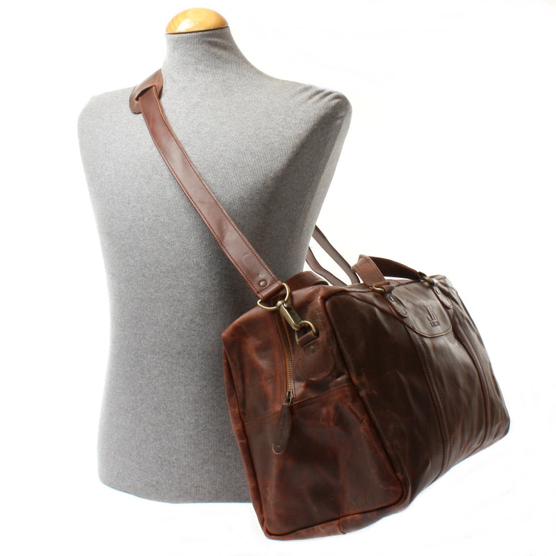 Leconi kleine Reisetasche Weekender Handgepäck Leder braun LE2009 Speichern exportieren