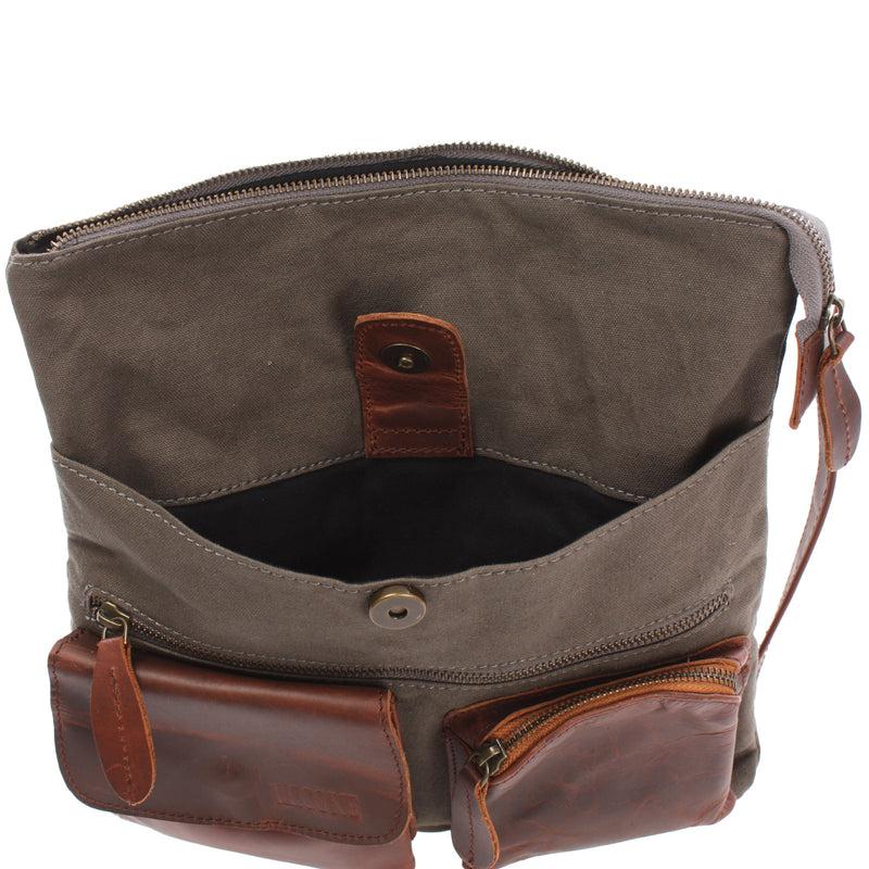 Leconi Umhängetasche Schultertasche Damen Herren Used Look Leder Canvas grau LE3011 Im Verkauf