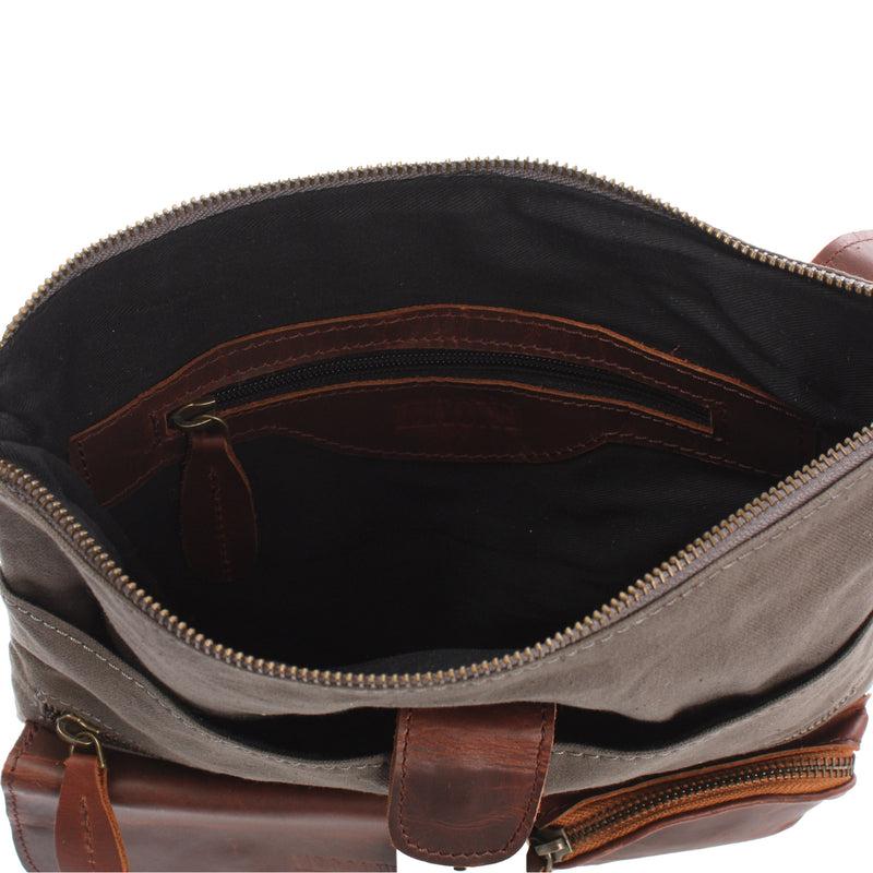 Leconi Umhängetasche Schultertasche Damen Herren Used Look Leder Canvas grau LE3011 Im Verkauf