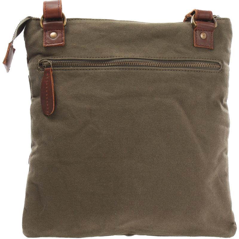Leconi Umhängetasche Schultertasche Damen Herren Used Look Leder Canvas grün LE3011 zollfrei