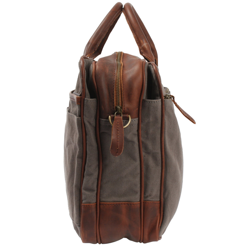 Leconi Aktentasche Handgepäck Trolleytasche Canvas Leder grau LE3066 Rabatte dieses Monats