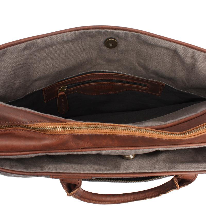 Leconi Aktentasche Handgepäck Trolleytasche Canvas Leder grau LE3066 Rabatte dieses Monats