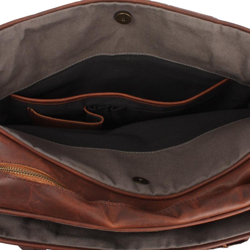 Leconi Aktentasche Handgepäck Trolleytasche Canvas Leder grau LE3066 Rabatte dieses Monats