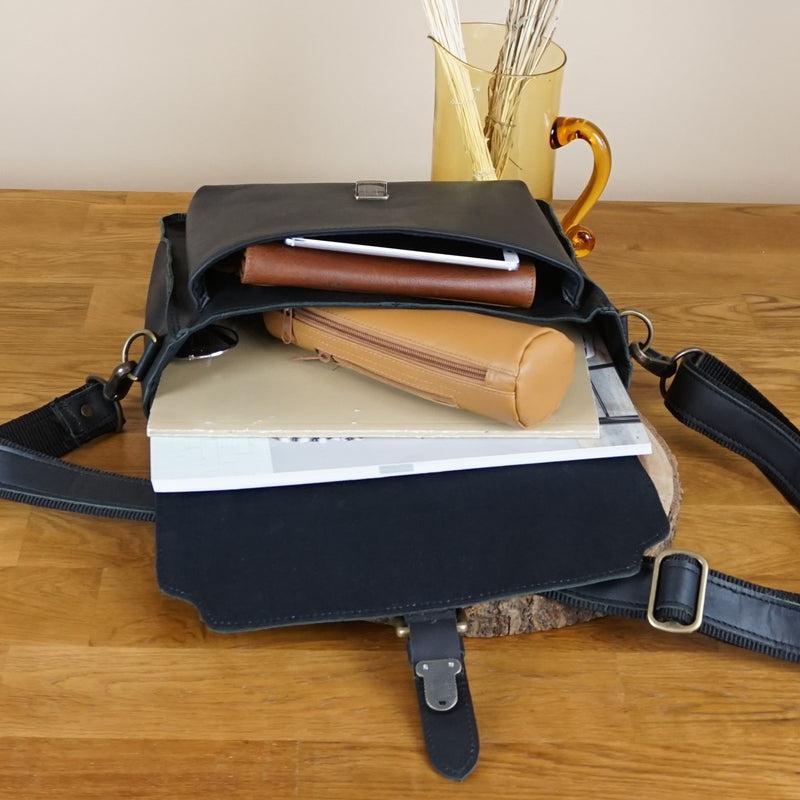 Leconi kleine Arbeitstasche Ledertasche Umhängetasche Leder schwarz LE3023 Online